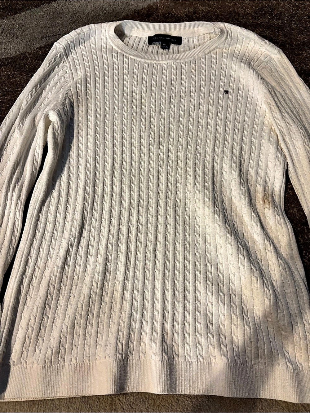 Tommy Hilfiger Cable-Knit Crewneck Sweater White Large